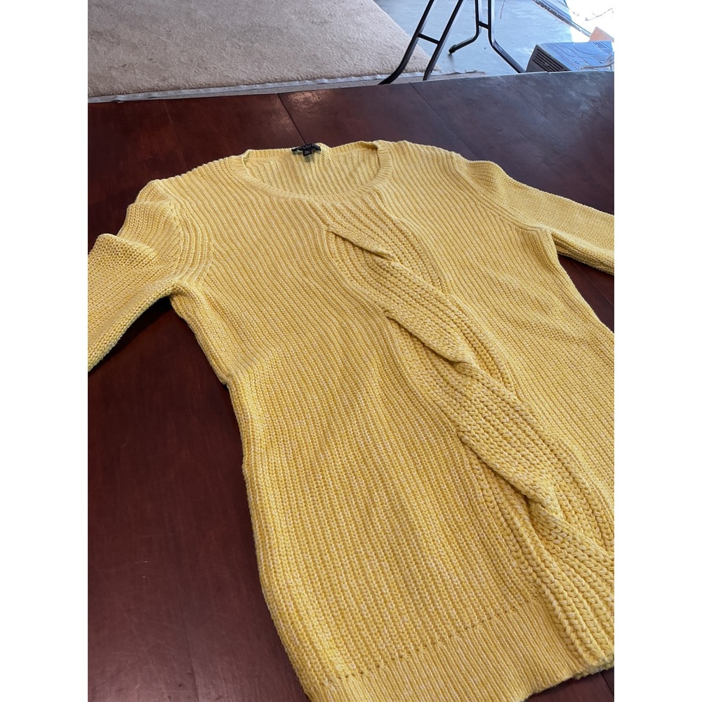 Talbots Petites Yellow Marled Cotton Asymmetric Cable Knit Sweater MP